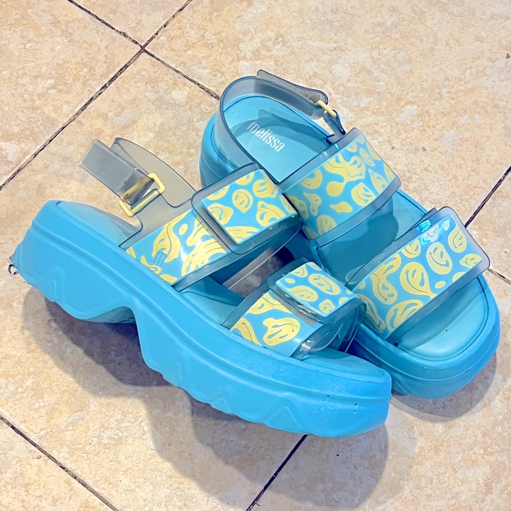 Melissa platform smiley face y2k 90s blue chunky sandals cute summer US 8